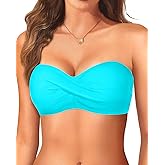 Bandeau Bikini Tops for Women - Strapless Swim Top Only Twist Front Bathing Suit Tops