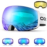 Odoland Photochromic Ski Goggles Interchangeable with 2 Lens, Large Spherical Frameless Snow Snowboard Goggles for Men Women