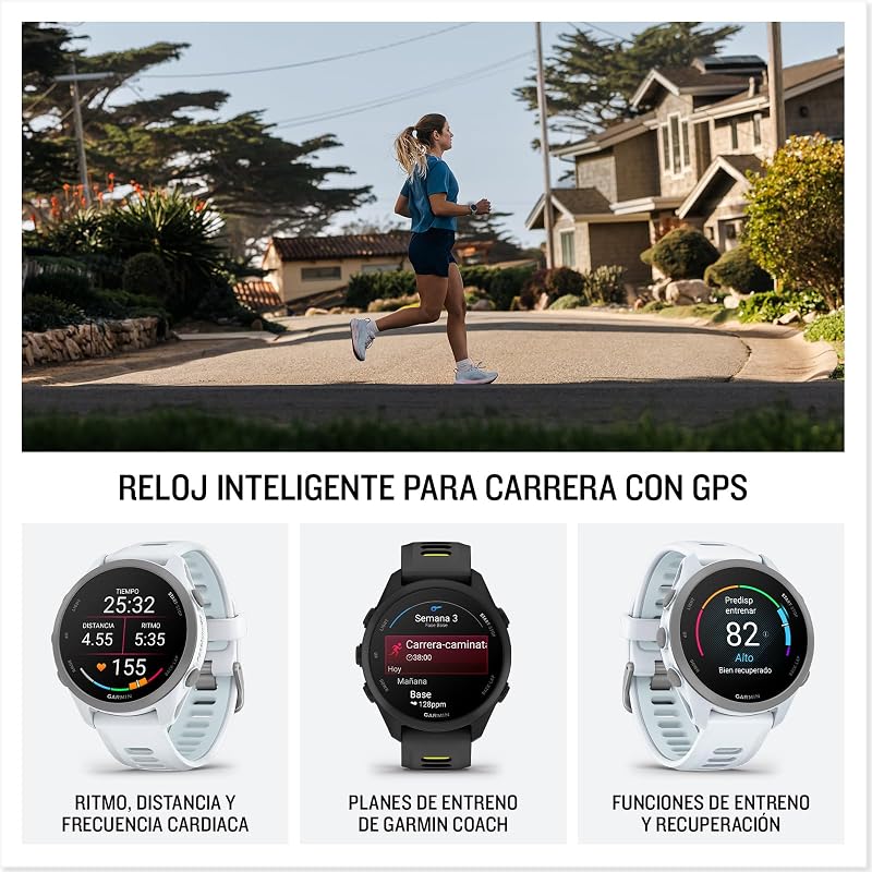 Forerunner 170 Reloj Inteligente para Correr con GPS, Pantalla Táctil AMOLED, Métricas Optimizadas, Planes y Estado del Entrenamiento, Estado de Salud, Pay, Autonomía de 10 Días, Blanco