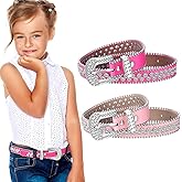 Xtinmee 2 Pcs Kids Rhinestone Belt Girls Western Cowboy Belt with Bling Diamond Studded and Sequin Leather