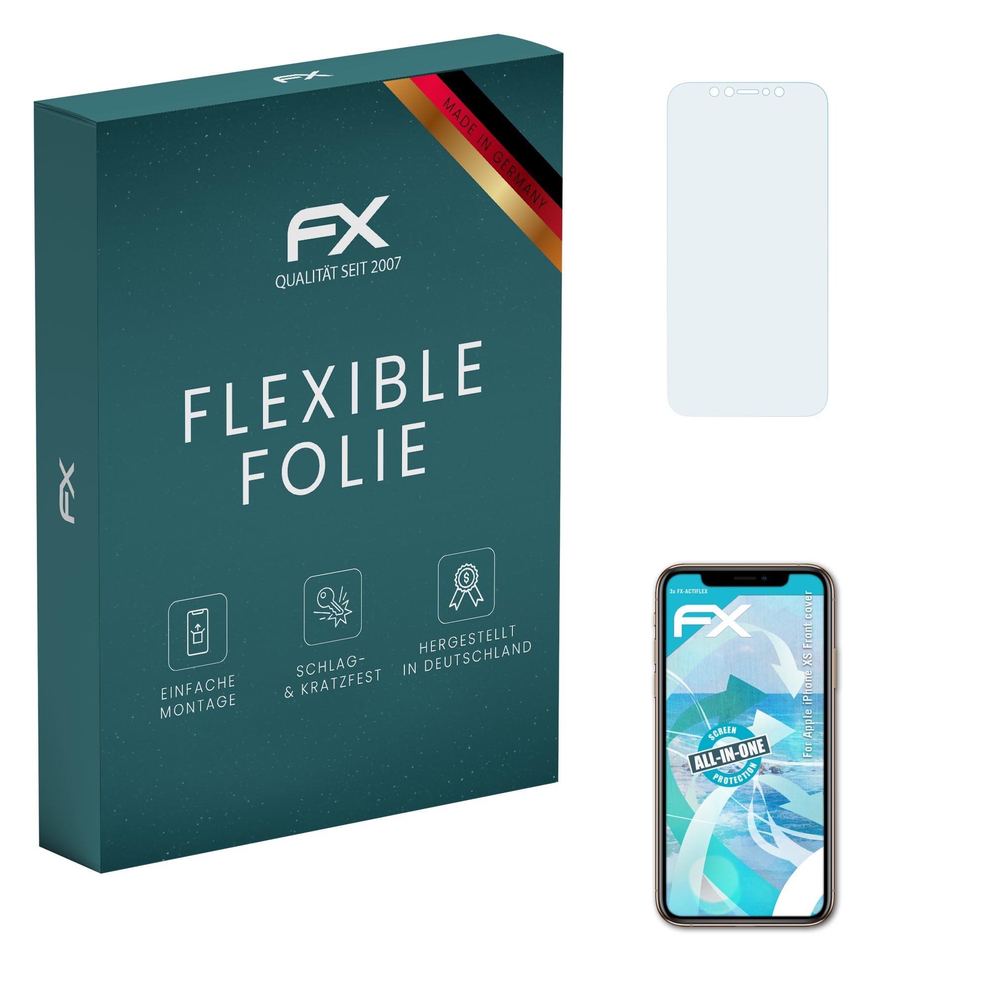 atFoliX Screen Protector compatible with Apple iPhone XS Front cover Protector Film, ultra clear and flexible FX Screen Protection Film (3X)