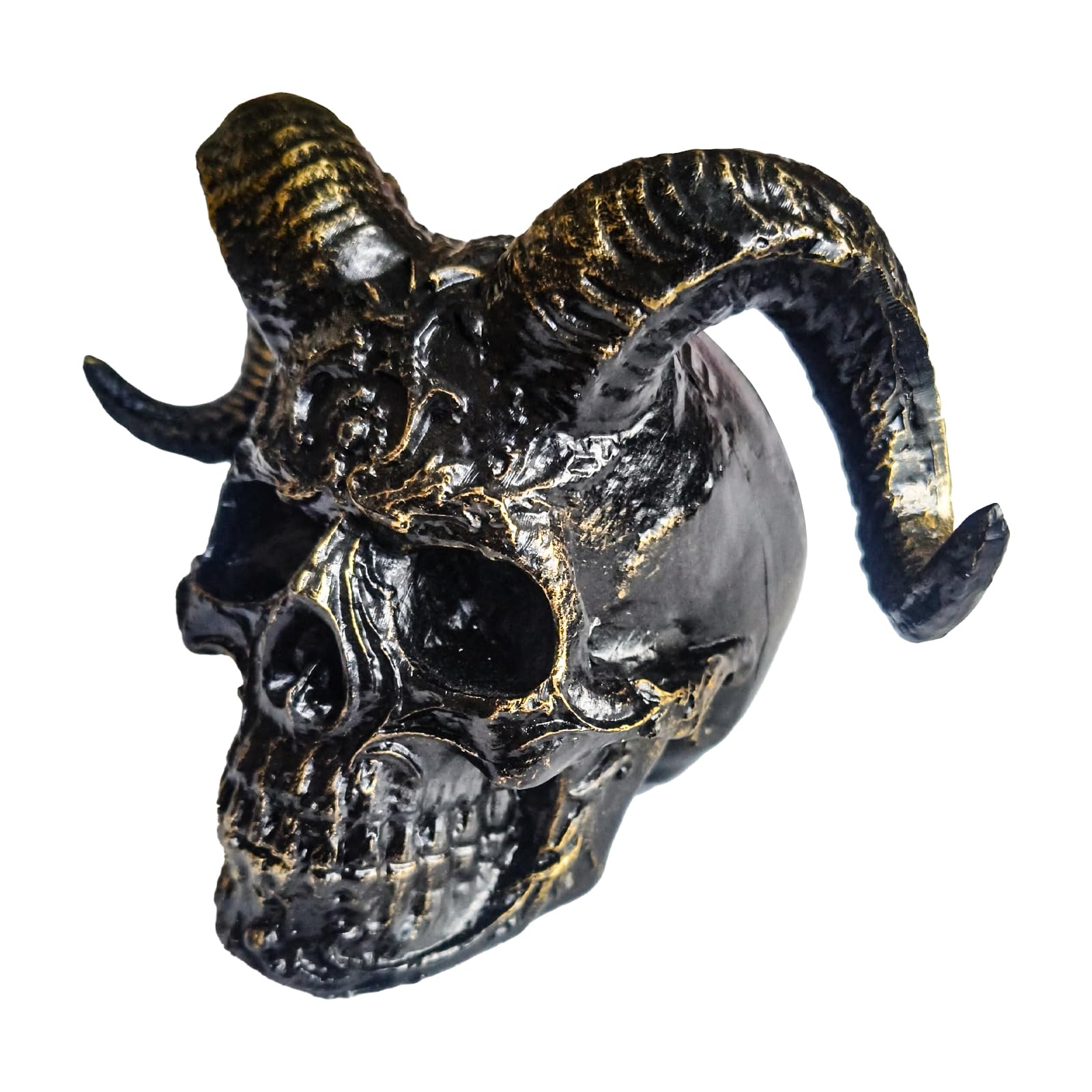 Demon Skull Statue - Mysterious Black Skull Head Figurine Gothic Sculpture - Resin Table Decoration for Home Office Desktop - Black Series Behind the Scenes Creative Crafts