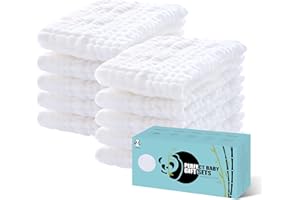 HIPHOP PANDA 10 Pack 6-Layers Muslin Burp Cloths Large - Durable 100% Cotton - Baby Essentials Extra Absorbent and Soft Boys & Girls Rags for Newborn Registry (White, 20" X10")