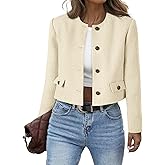 Cicy Bell Womens Cropped Tweed Blazer Collarless Button Down Bomber Jacket Business Casual Fall Outfits