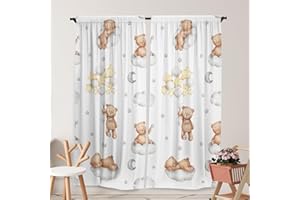 Yilinata Bear Themed Curtains for Kids Boys Girls Kawaii Sleeping Bears Cloud Balloon Nursery Toddler Rod Pocket Drapes Home Living Room Baby Bedroom Decor Durable Fabric 84 in X 84 in