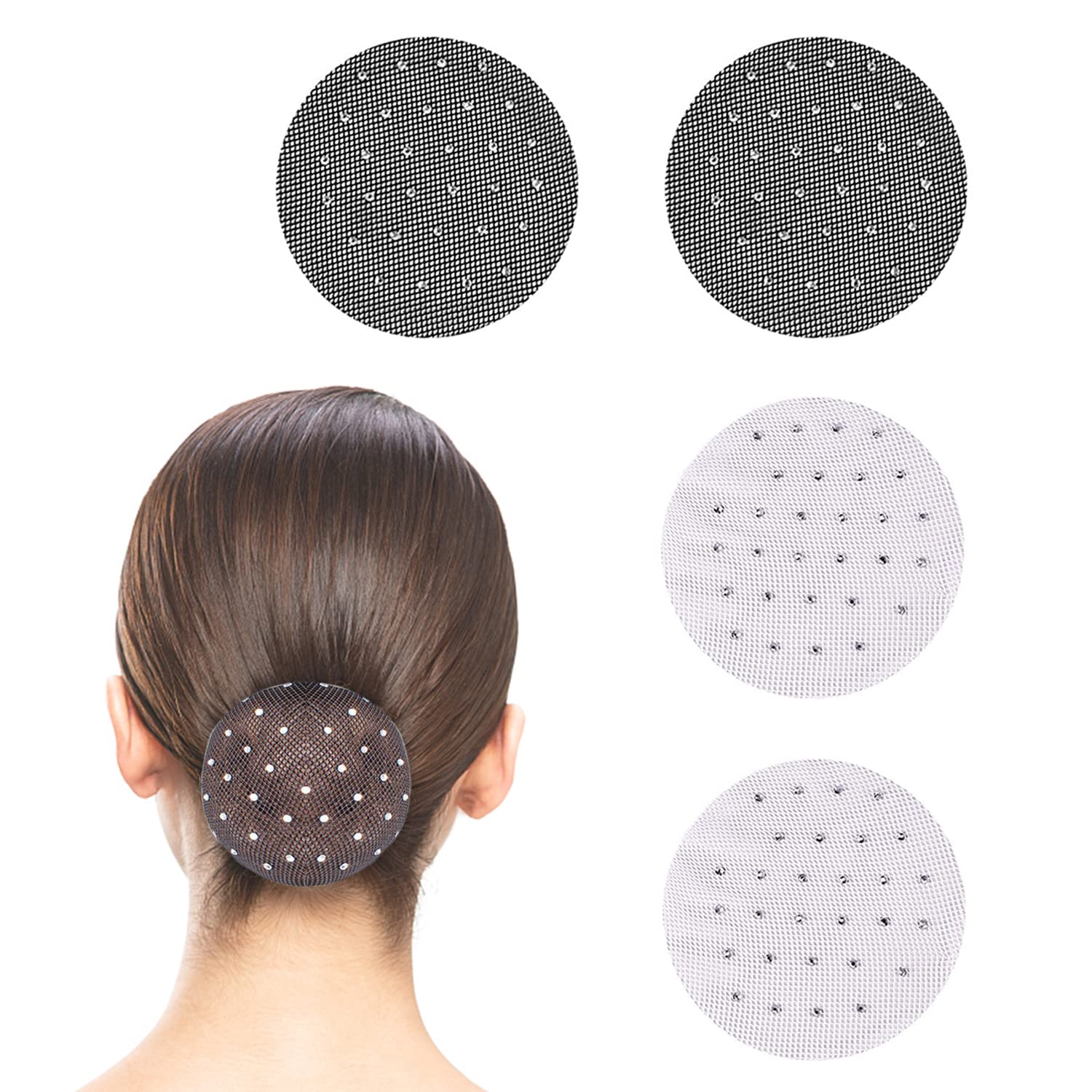 iTYOOS Pack of 4 Bun Net, Hair Net, Bun Elastic Hair Net, Elastic Hair Net, Knot Net, Hairstyle Aid Bun for Ballet Dance Dancer, Nurse, Wig and Hair Fixing
