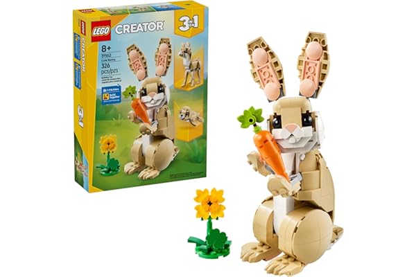 LEGO Creator 3 in 1 Cute Bunny Toy - Building Toy Set with 3 Build Options, Bunny, Seal, or Llama - Animal Figures for Kids, Girls and Boys, Ages 8+ - Gift Idea for Birthdays - 31162