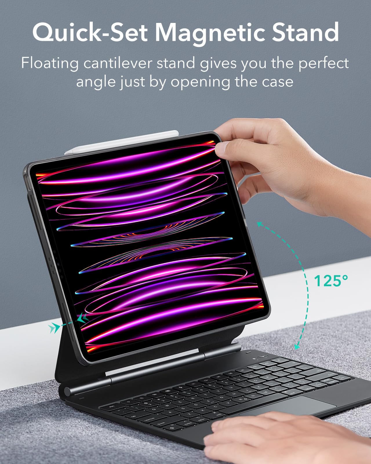 ESR iPad Pro 12.9 Case with Keyboard, Easy-Set Magnetic Stand, Portrait/Raised Modes for iPad Pro 12.9 (2022/2021/2020/2018), Removable Protective Case, Rebound 360 Series, Charcoal Grey