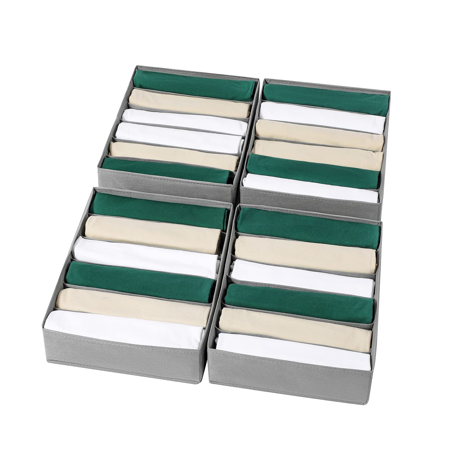 Photo 1 of Coorganisers 4 Packs T-shirt Drawer Organizers for Clothing,6 Grids Compartment Wardrobe Storage Box, Washable Clothes Organizer for Folded Clothes, T-shirt, Legging-15.75 * 11.81 * 3.93 in