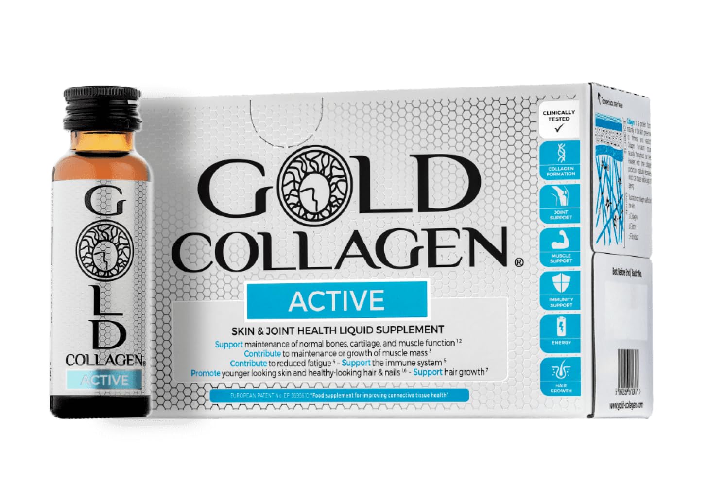 GOLD COLLAGEN Active - Collagen Supplements for Women & Men with Vitamin C and Glucosamine - Hyaluronic Acid and Bovine Collagen for Joints, Supplement for Hair, Bones and Skin, 10 Bottles 50 ml Each