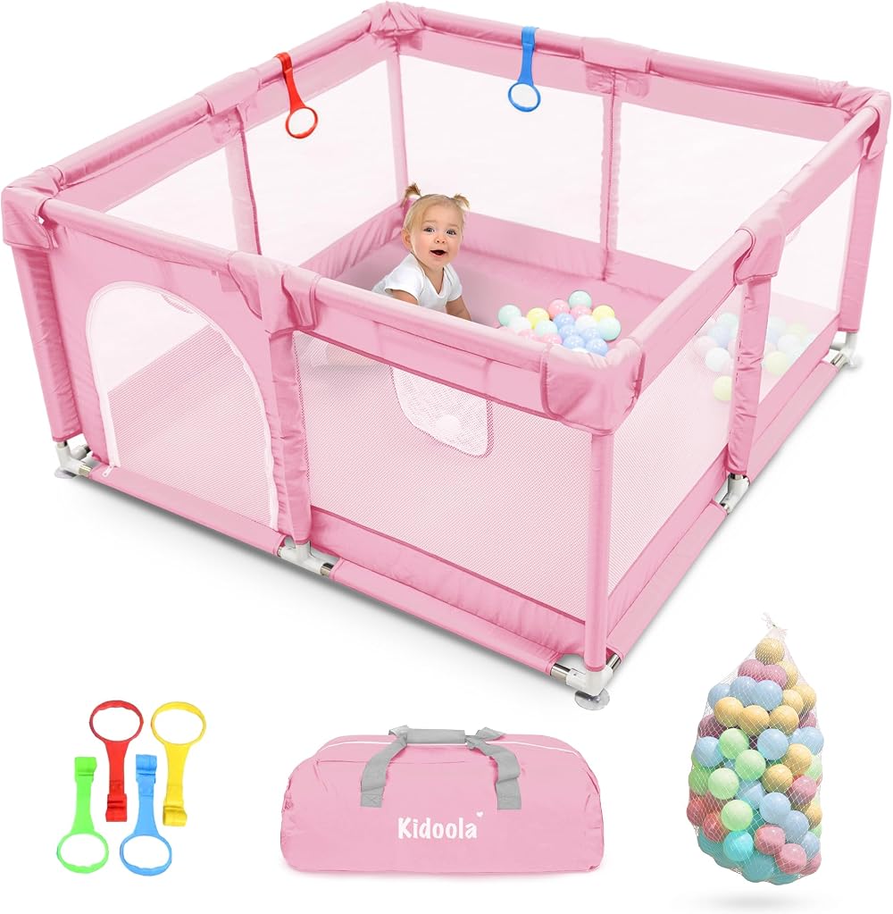 kidoola Baby Playpen with Padded Frame and Mesh Walls 127x127x65cm Pink