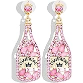 Champagne Bottle Earrings Rhinestone New Year Tequila Drop Dangle Earrings for Women Wedding Holiday Festive Party Xmas New Year Gifts