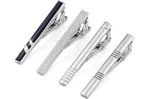 Lystaii 4pcs Tie Tack Pins Tie Clips for Men Father's Day Gift Silver Necktie Bar Pinch Clip Set 2.3 Inch Metal Clasps Busine