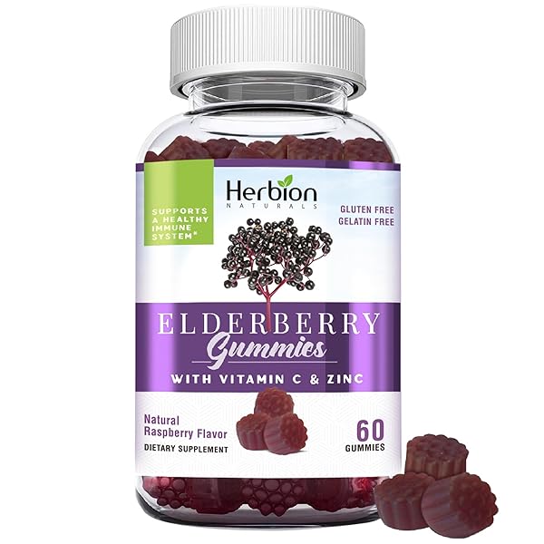 HERBION ELDERBERRY GUMMIES WITH VITAMIN C & ZINC – HEALTHY IMMUNE SYSTEM SUPPORT – GLUTEN-FREE & GELATIN-FREE – 60 GUMMIES FOR ADULTS & CHILDREN 4 YEARS & ABOVE – MADE IN USA, 60 COUNT (PACK OF 1)