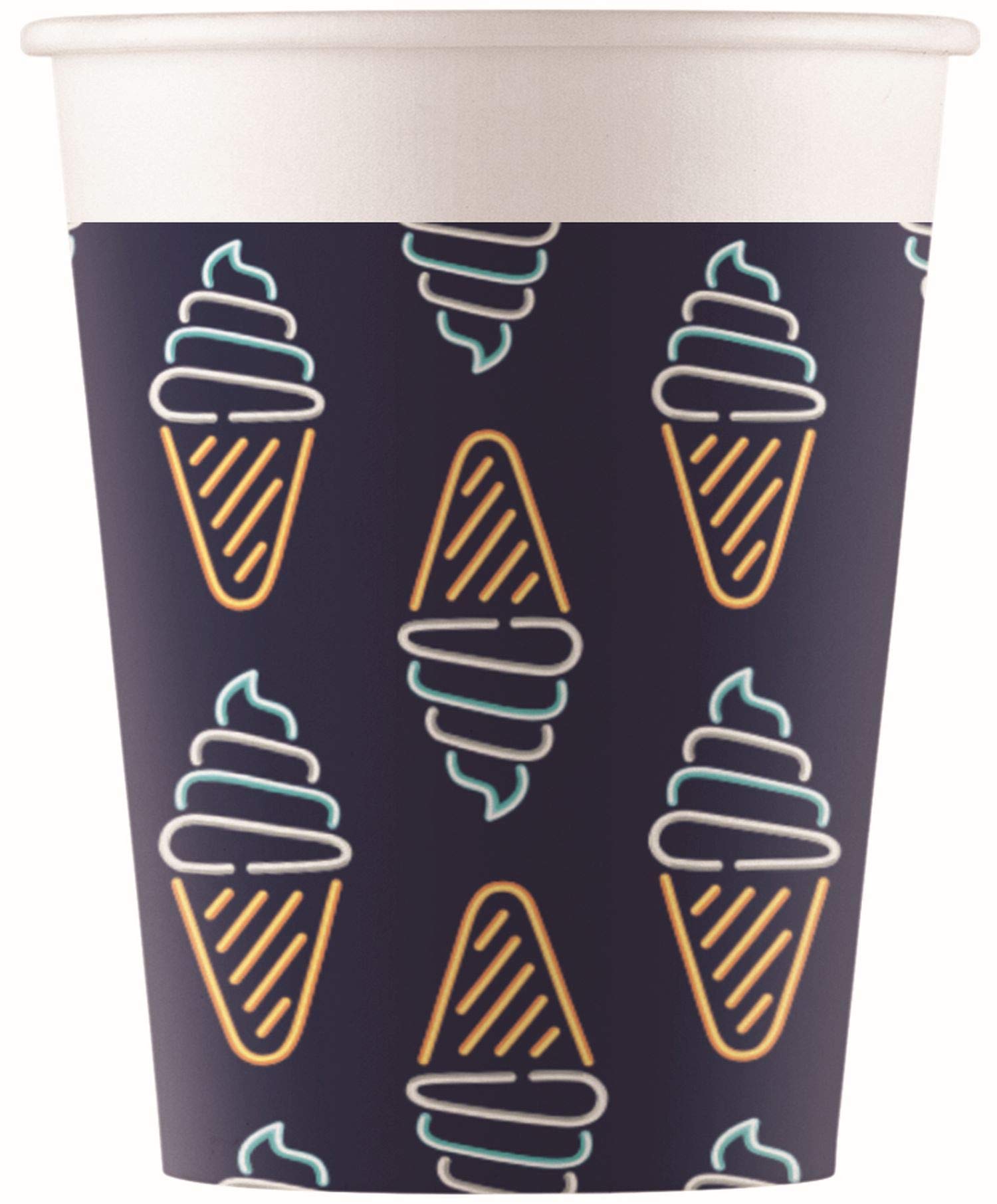 Procos 90580 Party Cups Neon Flamingo Unicorn Ice Cream Cardboard Pack of 8 Black