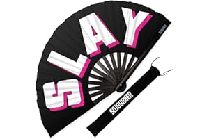 SoJourner Bags Rave Fan - Large Folding Fan - Clack Fan Hand Fan for Raves, Halloween, Burlesque, Rainbow Outfits for Women & Festival Accessories