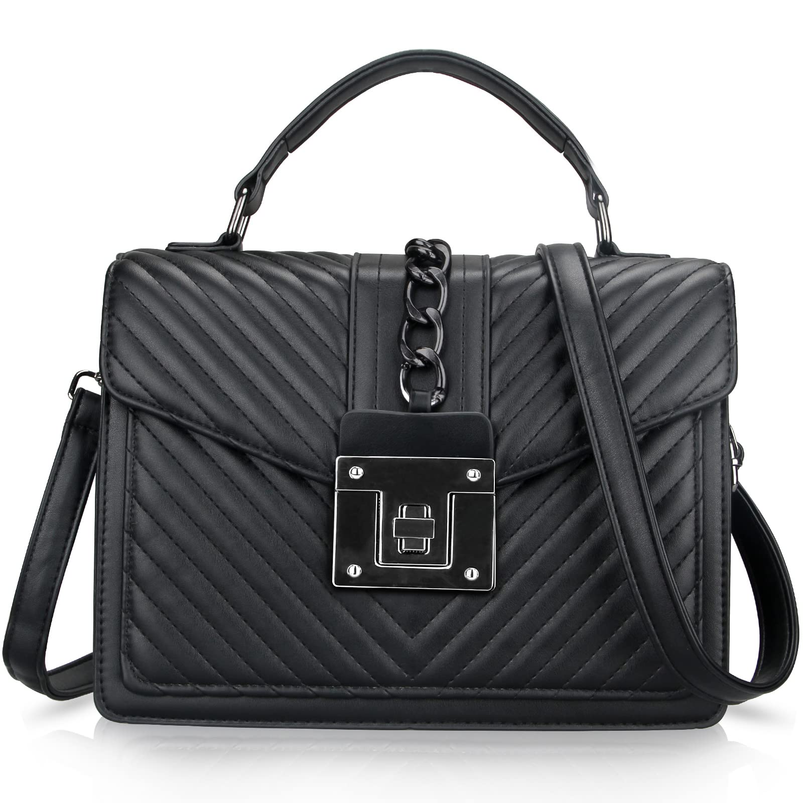 Top Handle Bag Quilted Crossbody Bags Trendy Designer Handbags for Women Black Leather Cross Body Satchel Purses Shoulder Bag