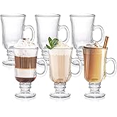 ZENFUN Set of 6 Irish Coffee Mugs, 8 Oz Glass Footed Espresso Cups with Handles, Clear Goblet Mugs Glasses for Coffee, Latte, Cappuccino, Smoothie, Hot&Cold Beverage