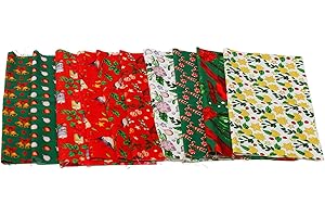 10PCS Christmas Cotton Quilting Fabric - Premium Pure Cotton, Multicolor Assorted Patterns - Soft Breathable Craft Fabric for