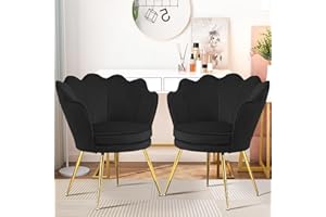 Czlolo Accent Chairs Set of 2 for Living Room, Velvet Upholstered Makeup Room Vanity Chair with Back, Golden Metal Legs Accent Side Chair for Bedroom, Cloud Chair Set, 2 Pcs Black