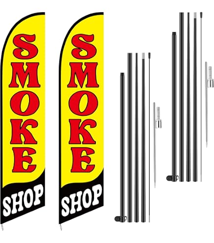 11.5ft Smoke Shop Swooper Flag Kit – Feather Flutter Flag For Vape, E-Cig, Vapor Ads