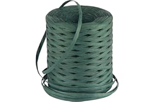 Raffia Ribbon for Gift Wrapping - Cuttte 218 Yards Raffia Yarn for Crocheting, Paper Ribbons for Craft, Packing Paper Twine Yarn 1/4 Inch Width (Dark Green)