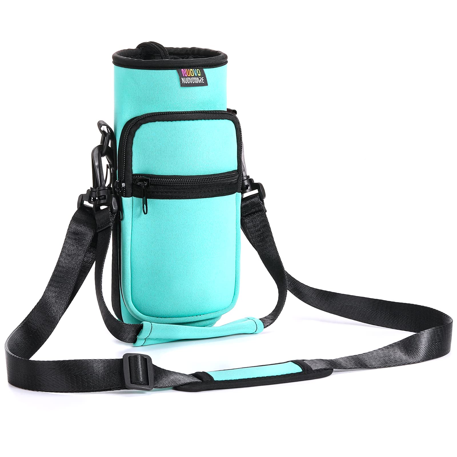 Nuovoware Neoprene Bottle Bag, 25oz/710ML Bottle Holder with Shoulder Strap&Adjustable Strap, Tote Bag with 2 Pockets, Perfect Accessory for Travel, Hiking, Camping – Blue Green