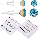 30 Pairs Plastic Earrings for Sensitive Ears CZ Soft Earring Backs Multicolor Cubic Zirconia Stud Earrings with Case for Women (4mm,6mm)