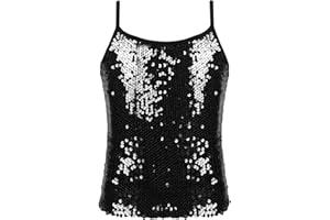 Yruioon Girls Shiny Sequins Spaghetti Straps Tank Top Camisole Latin Jazz Hi Hop Dance Stage Performance Costume