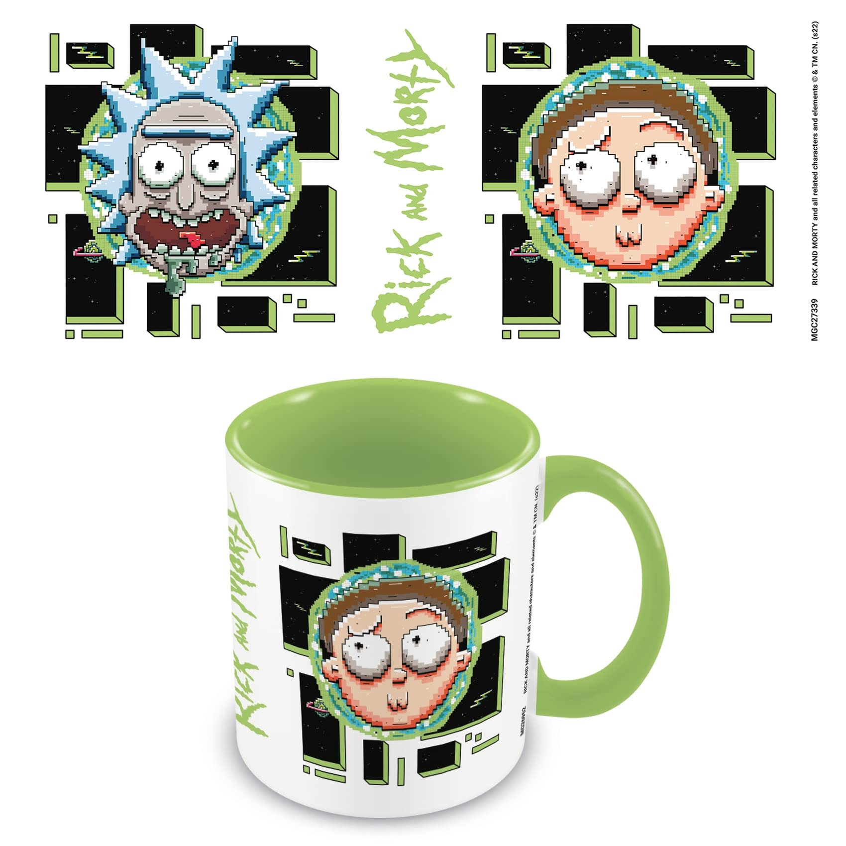 Pyramid International Rick and Morty Mug in Presentation Gift Box (Pixel Breakout Design) 11oz Ceramic Mug - Official Merchandise, Green