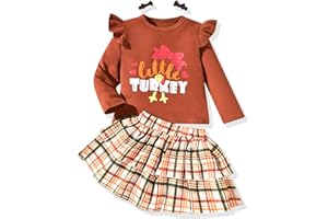 HIHA Toddler Girl Thanksgiving Christmas Outfit Holiday Clothes Long Sleeve Shirts Skirt Set 3PCS Clothing
