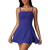 ABOCIW Womens Square Neck Tennis Dress with Shorts Spaghetti Strap Backless Workout Side Slit Athletic Golf Dresses