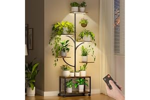 Oiyue Plant Stand with Grow Lights, 60" Tall 7-Tier Corner Plant Stand for Indoor Plants Multiple, Metal Tree-Shaped Display Rack for Home, Patio - Black