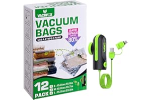 12 Pack Travel Vacuum Bags for Clothing with USB and TYPE C Pump, Compression Seal Packing Cubes for Luggage Suitcase Backpac