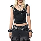Floerns Women's Gothic Hooded Neck Tank Tops Sleeveless Eyelet Streetwear Grunge Clothes
