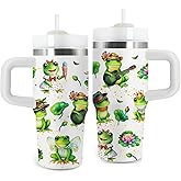 xiiai Frog Tumbler Gifts, 14 oz Frog Themed Tumbler with Handle and Straw, Stainless Steel Double Wall Vacuum Insulated Cup Keep Hot Cold - 14oz Travel Mug with Lid Tumblers for Home Work Outdoor Use