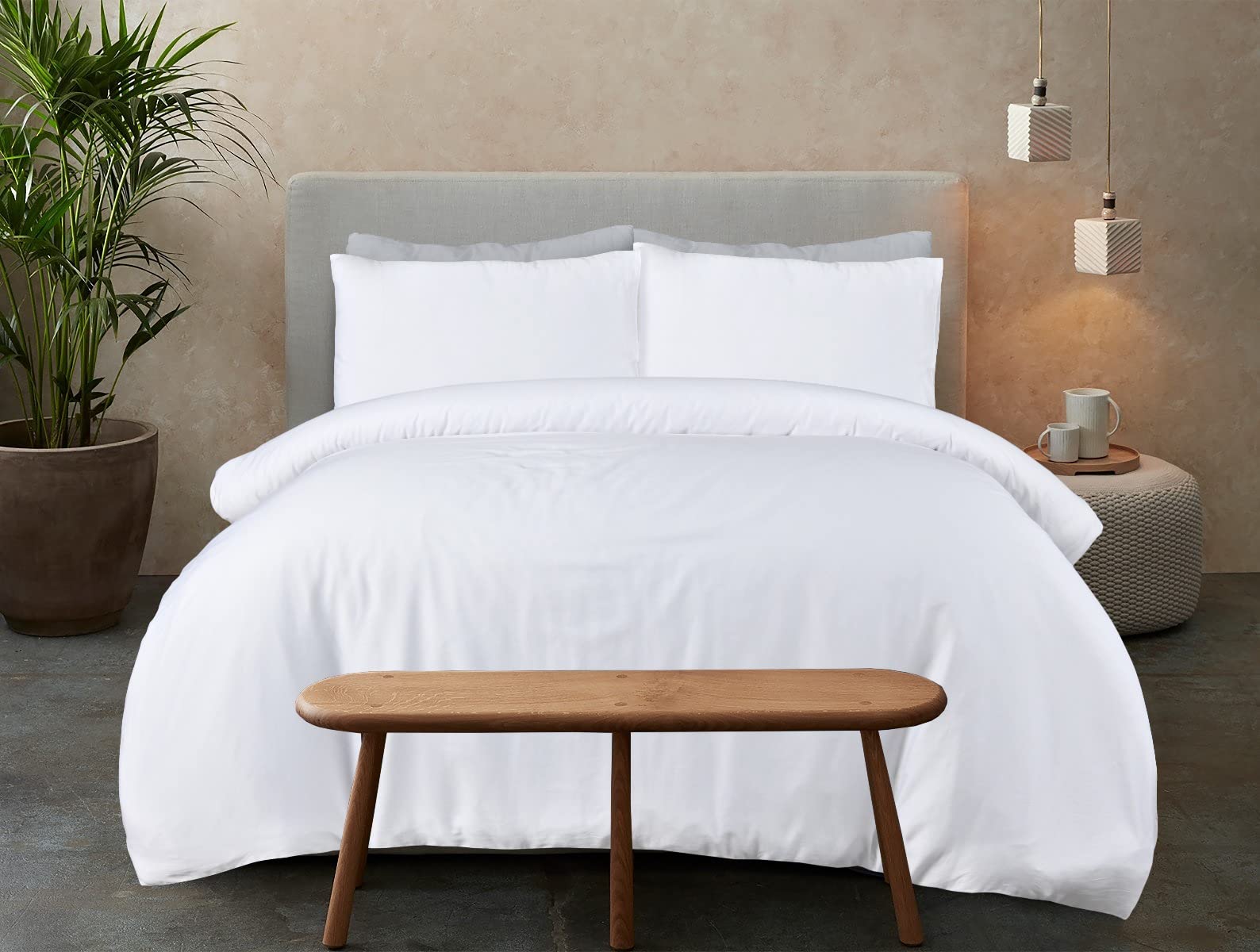 Sleepdown 100% Bamboo Plain White Organic Duvet Cover Quilt Pillow Cases Bedding Set Soft Easy Care - King (230cm x 220cm),5056242894643