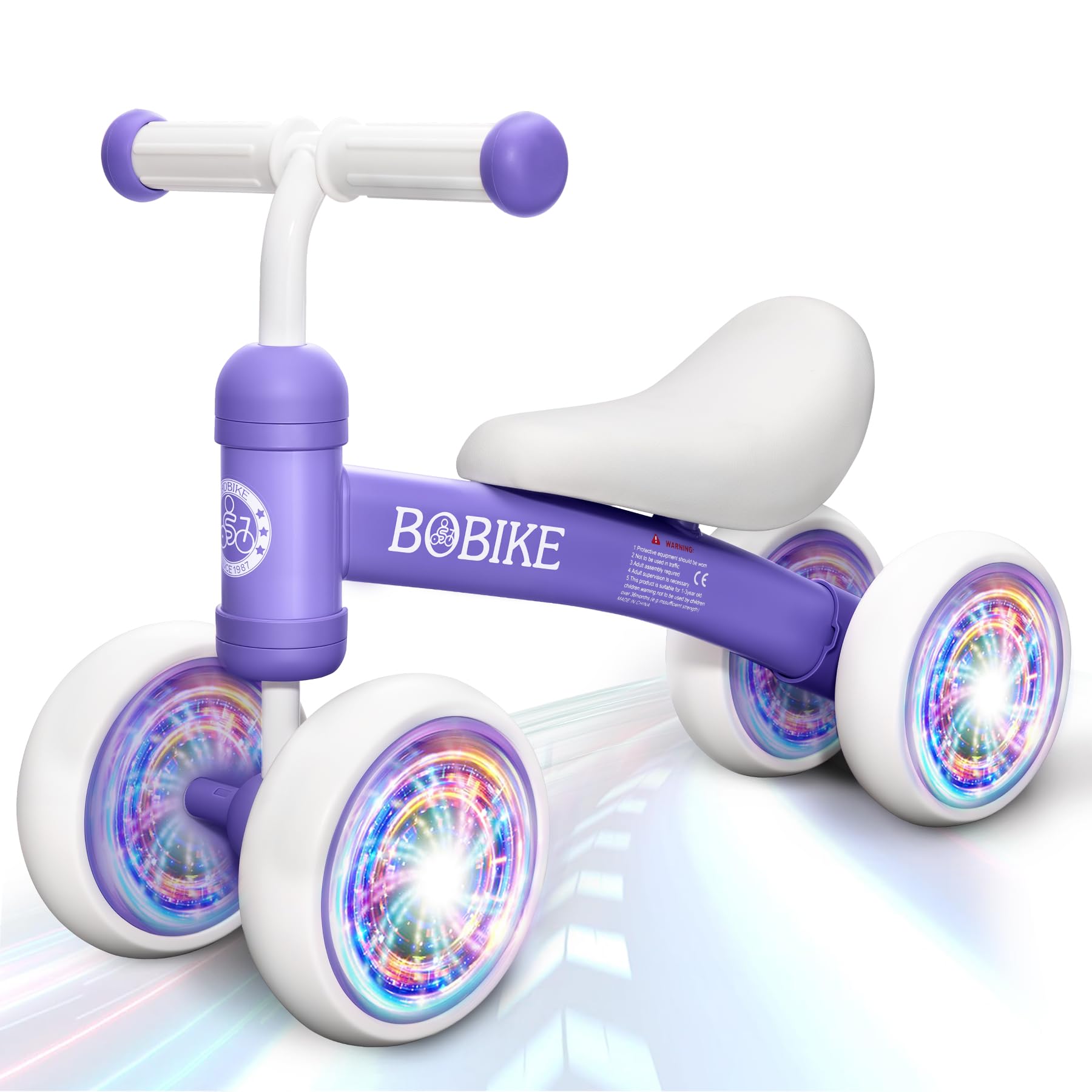 Bobike Baby Balance Bike Toys for 12-36 Months Kids Toy Boy and Girls Gifts Toddler Best First Birthday Gift Children Walker No Pedal Infant 4 Wheels Bicycle (Colorful, Purple-Light)