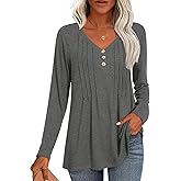 LONGYUAN Blouses for Womens Fall Fashion 2026 Casual Long Sleeve Tops V-Neck Outfits Tunic Shirts