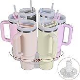 Aobiono Water Bottle Organizer for Stanley 40 oz Tumbler, Rotatable Cup Holder Stand 6 Slot Lazy Susan Spinning Carousel, Kitchen Cabinet Storage Accessories (Transparent)