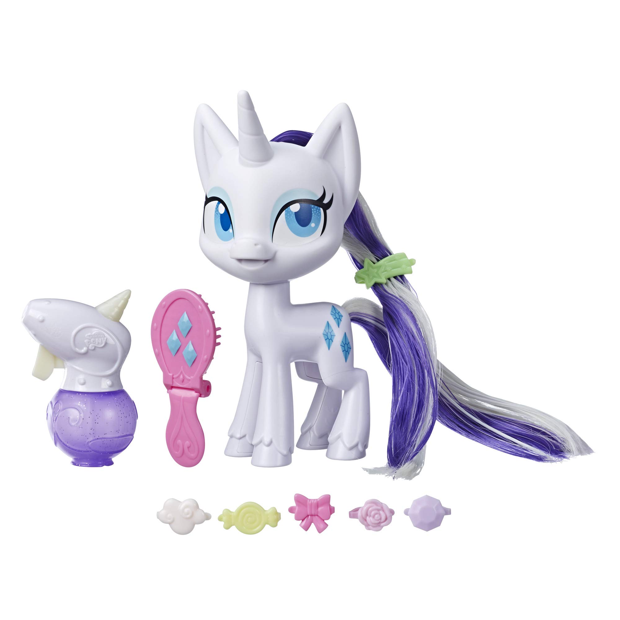 My Little Pony Magical Mane Rarity Toy – 16.5-cm Hair-Styling Pony Figure with Hair that Grows and Changes Colour, 10 Surprise Accessories
