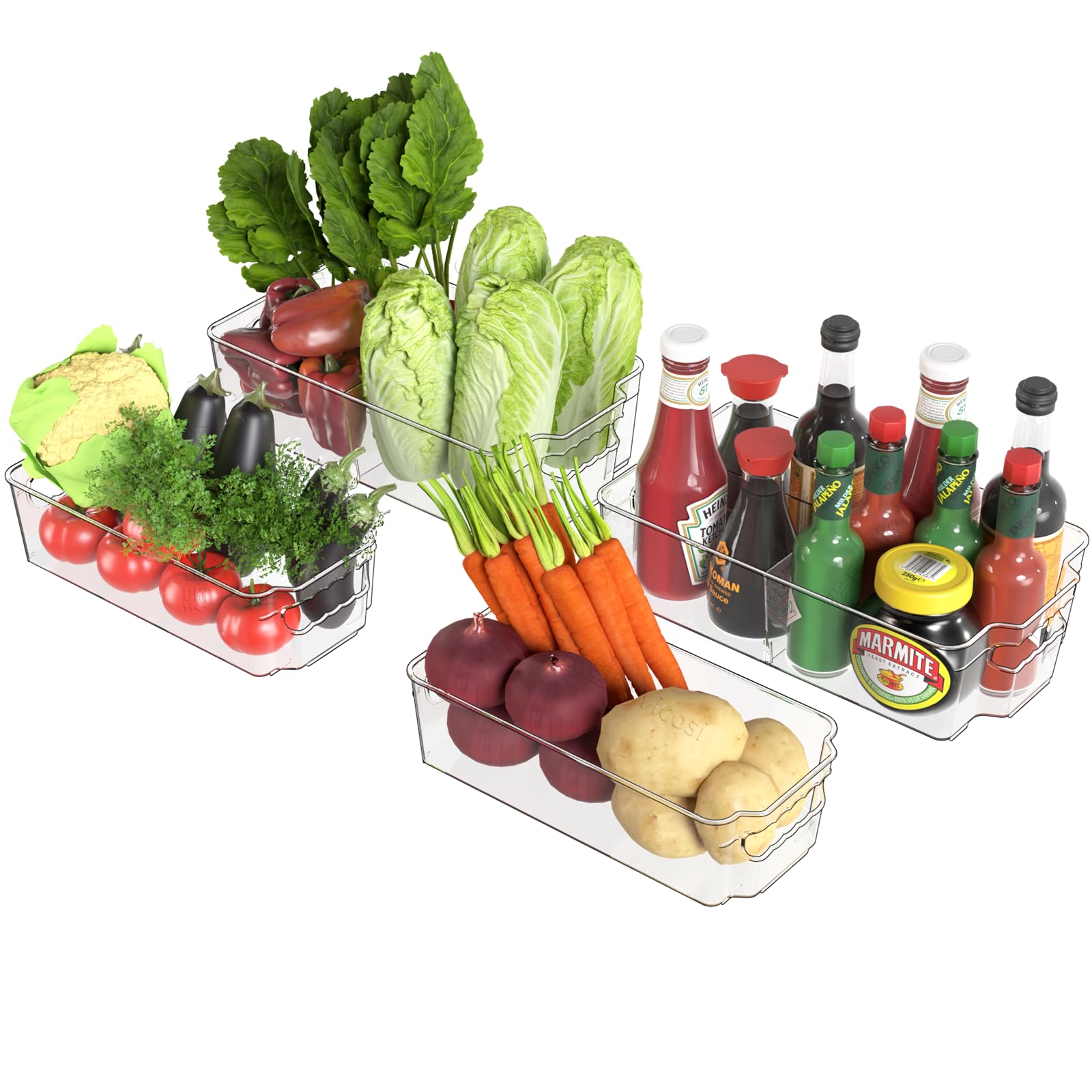 Photo 1 of 4 Pack Refrigerator Organizer Bins with Handles,Large Clear Fridge Organizer Bins,Plastic Refrigerator Storage and Freezer Organizer,BPA-Free Fridge Storage Containers for Cabinet,Kitchen,Pantry