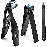 BALUCA Toenail Clippers for Thick Nails for Seniors, Straight Fingernail Clippers and Angled Head Large Toe Nail Clippers with Wide Opening Nail Cutter for Men & Women, Black