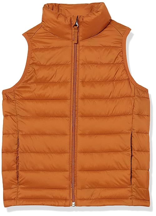 Amazon Essentials Boys' Lightweight Water-Resistant Packable Hooded Puffer Vest, Light Brown, X-Large