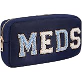 Chenille Letter Patch Nylon Medicine Packages,Cute MEDS Travel Makeup Bag with Metal Zipper, First Aid Purse Organizer Cosmetic Bag for Women and Girls(03Navy)