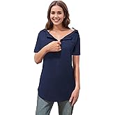DOSWODE Chemo Port Shirts for Women 2 Side Snaps Short Sleeve Port Access Shirt Soft Dialysis Breast Cancer Recovery Clothing