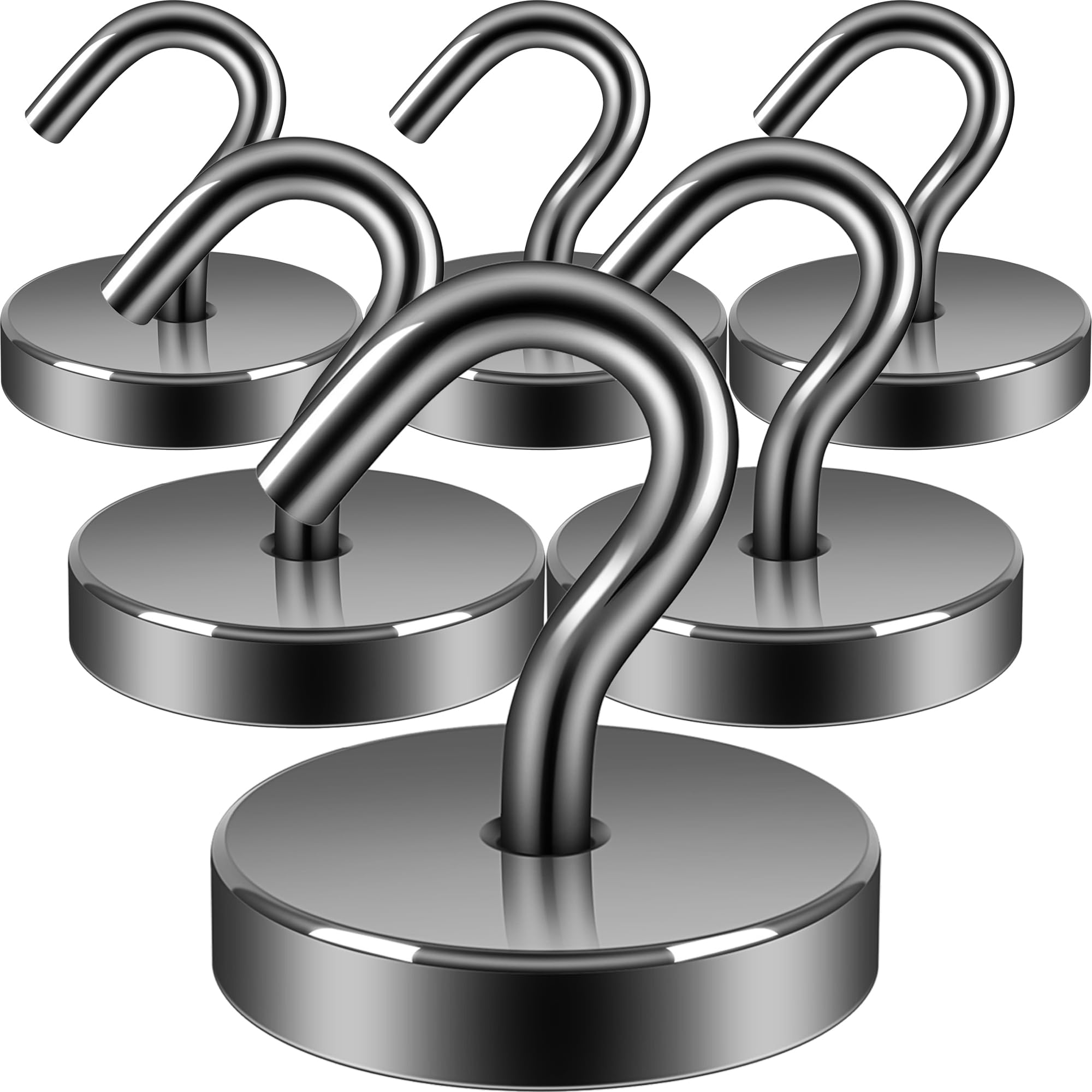 Neosmuk Magnetic Hooks, 120lb Extra Strong Magnet with Hook for Fridge,Heavy Duty Cruise Hook for Ceiling,Small Magnetic Holder for Van, Tool(Gunmetal, Pack of 6)