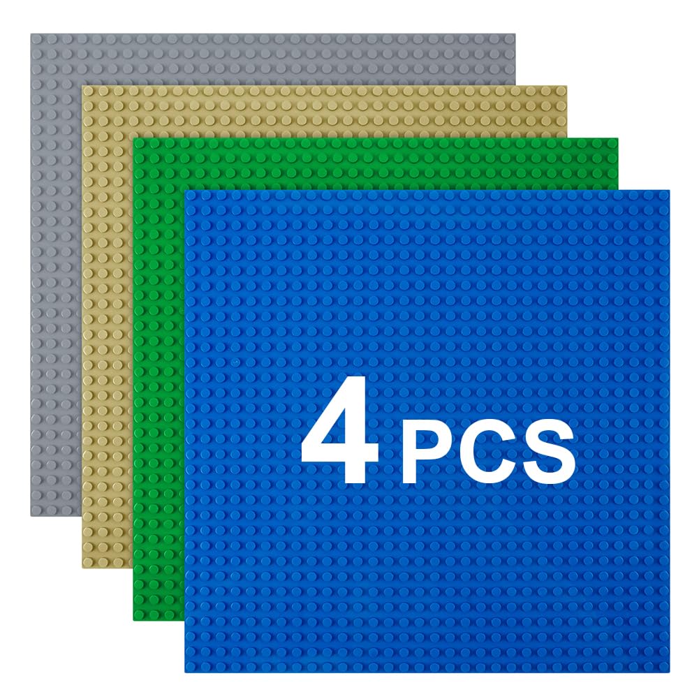 HOTUT Classic Baseplates, 4 Pack Square 32x32 Stud Building Base, 10"×10" Large Building Board Base Plates, 100% Compatible with All Major Brands, Build and Display Board Set - Grey/Green/Sand/Blue — image 1