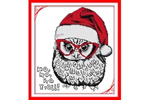 Maydear Cross Stitch Kits Stamped Full Range of Embroidery Starter Kits for Beginners DIY 11CT 3 Strands - Animal (Christmas owl) 15.7×17.3(inch)
