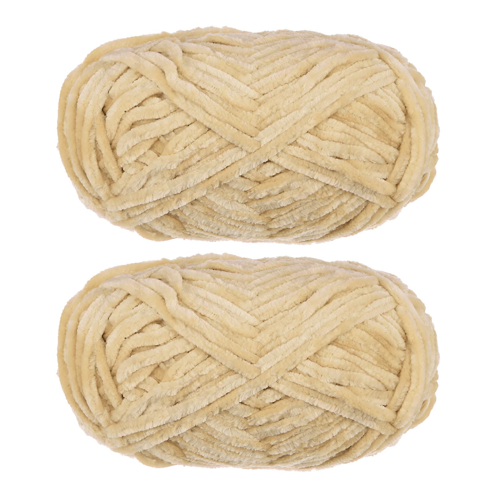 UXCELL 2 Skeins Velvet Chenille Yarn - 2x100g/7.1oz, 174 Yards Total Length #6 Super Bulky Polyester Soft Blanket Yarn for Knitting, Weaving, Bag, Scarf, Beige